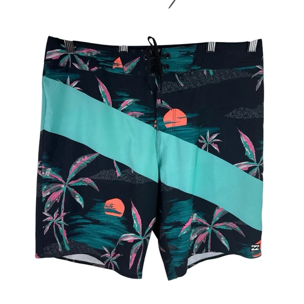 Billabong Men's 32 T-Street‎ Boardshorts Tuquoise Tropical Print EUC Airlite 18